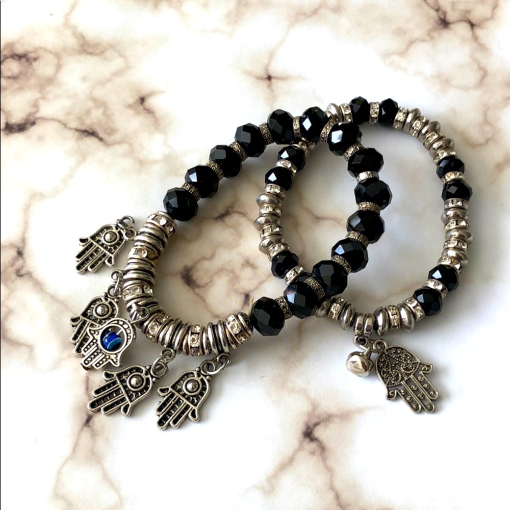 Set of Hamsa Bracelets with Evil Eye